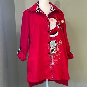 Festive Red Santa Button-Up Shirt/Tunic